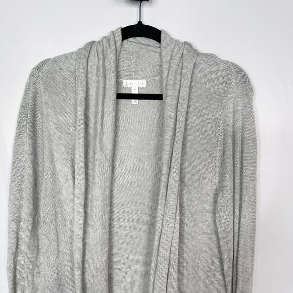 Leith M Heather Gray Cotton Wool Blend Open Front Long Length Cardigan Sweater - Picture 3 of 10
